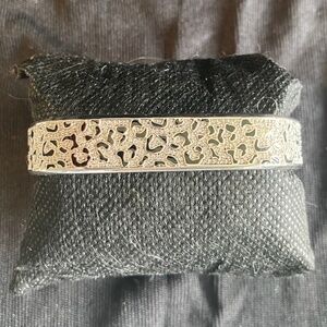 Precious Metal-Plated Brass and Enamel Leopard Pavé Bangle